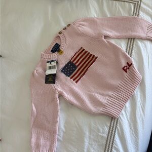 Ralph Lauren Light Pink Knit Sweater with Flag Motif